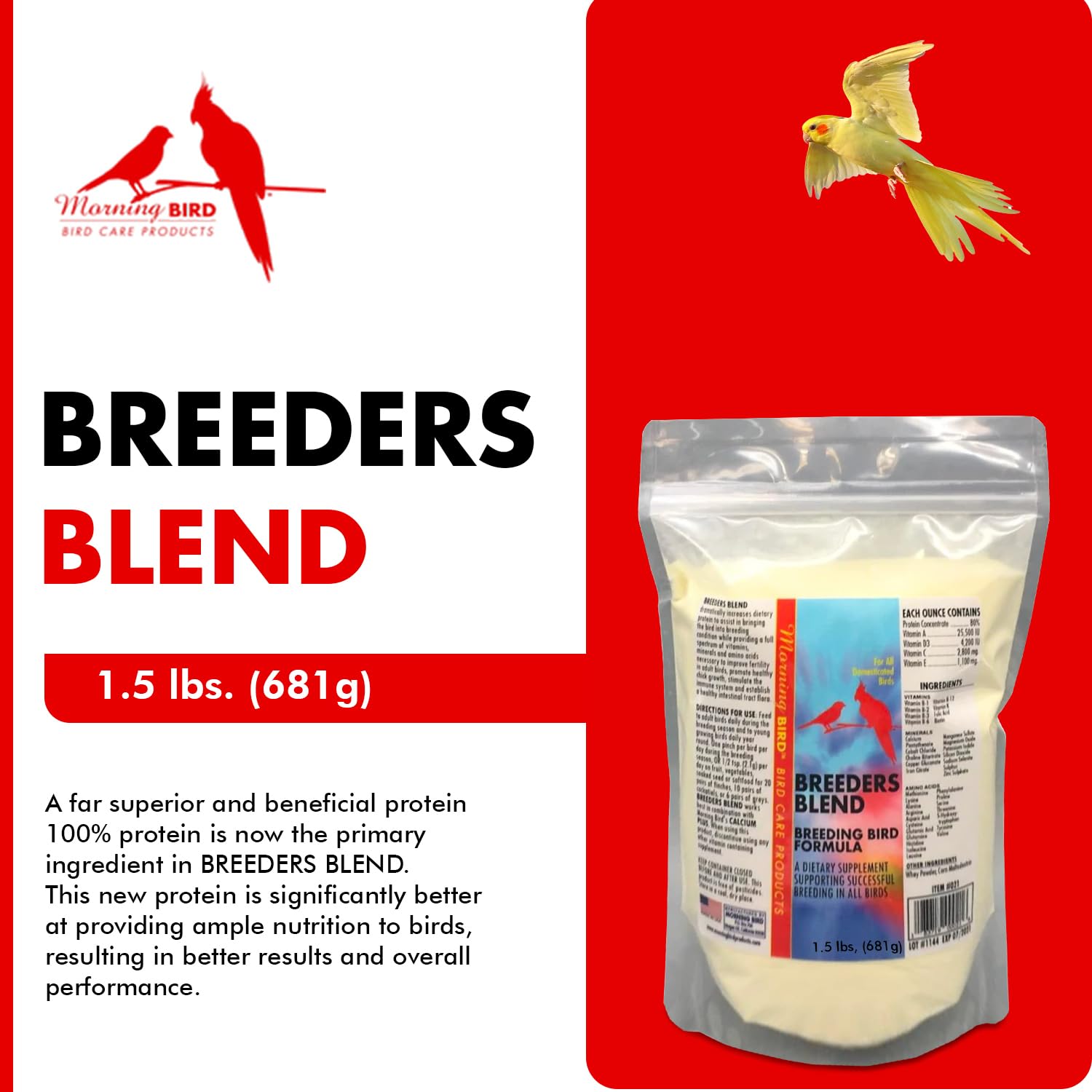 Morning Bird Breeders Blend 1.5 lbs - Protein Supplement for Birds - Supports Breeding, Chick Growth, Muscle Development & Immun